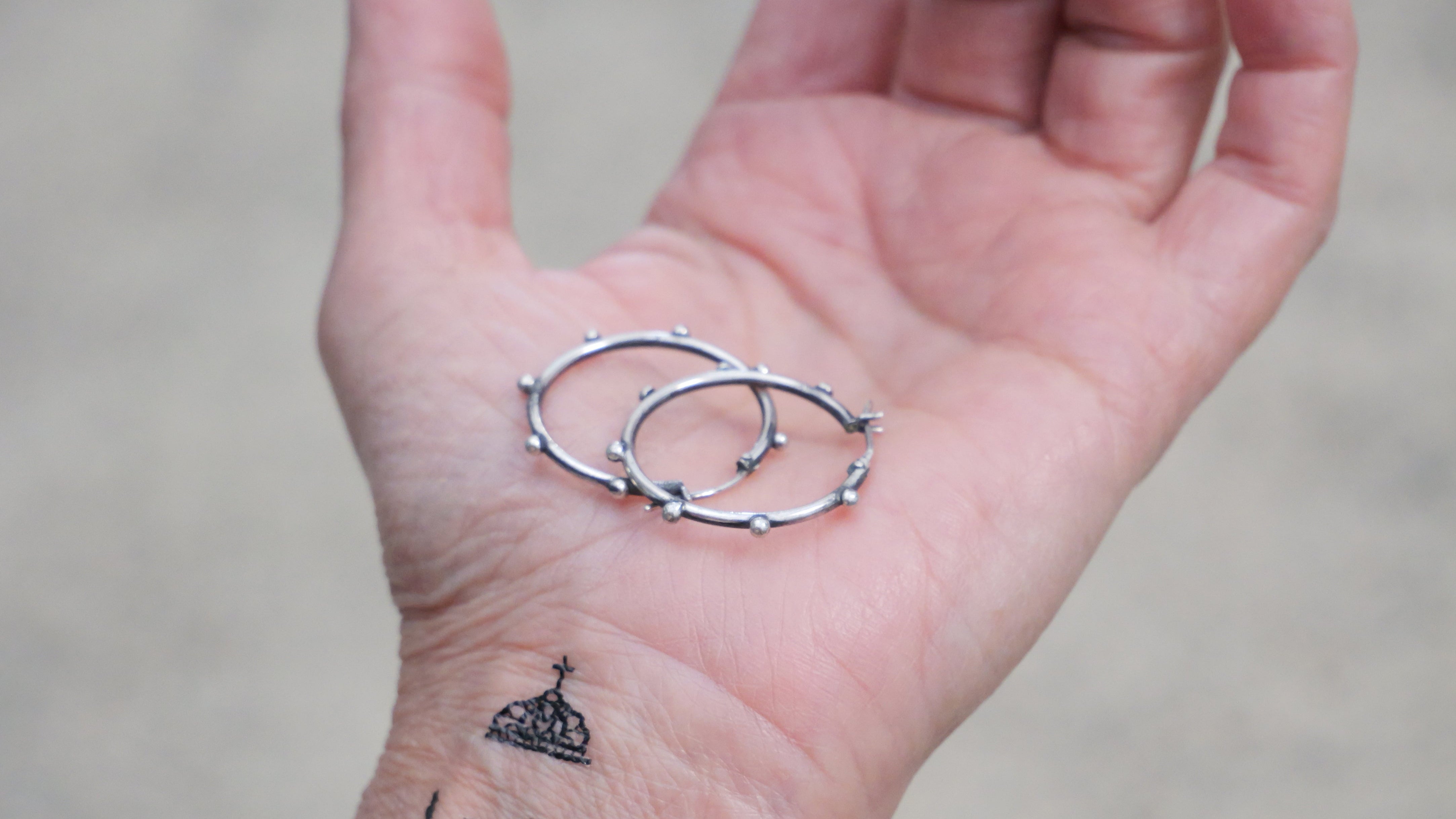 EARRINGS 32: STERLING SILVER HOOP WITH GRANULATIONS