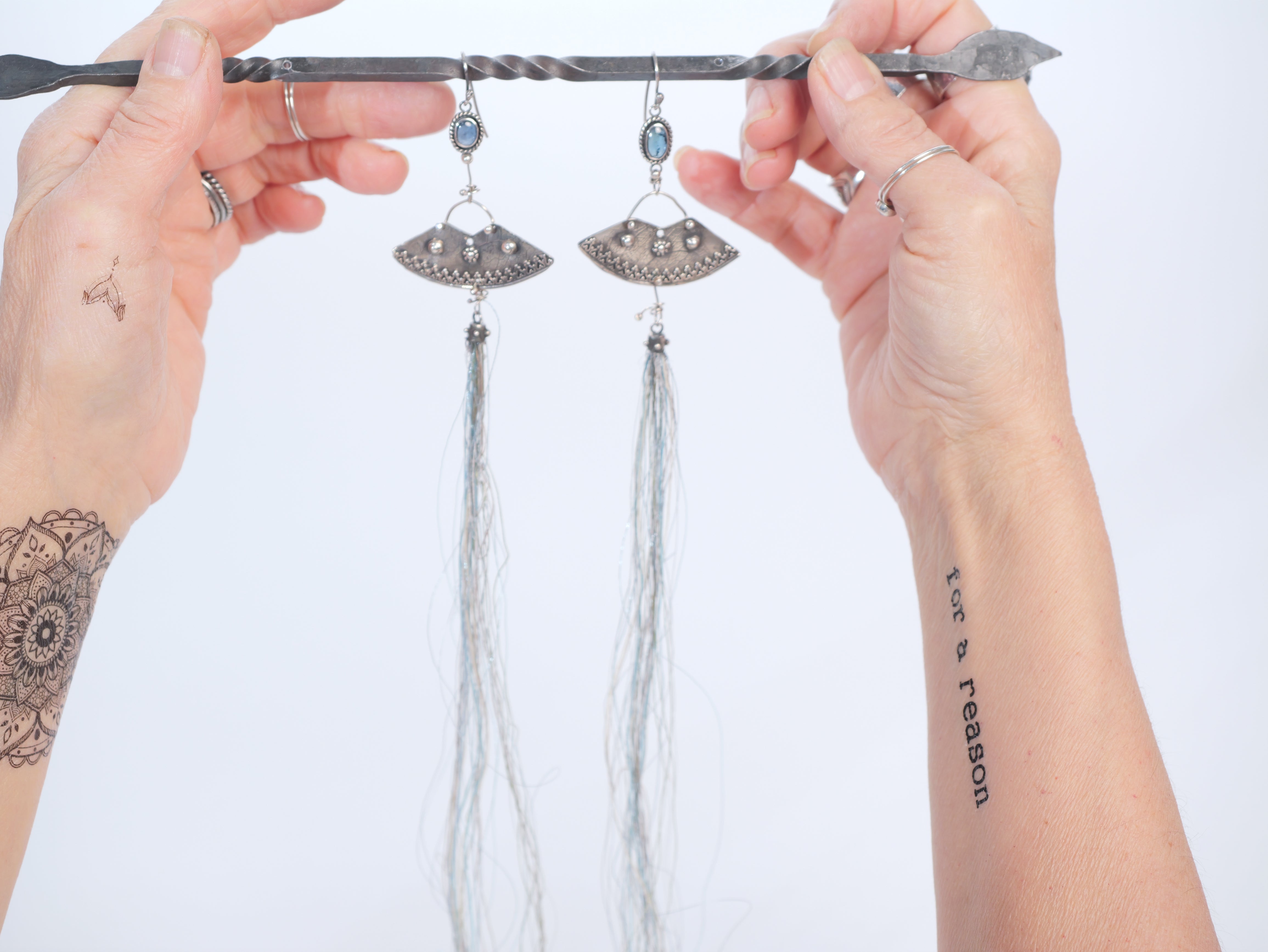 Earrings 53: THREADS OF PROSPERITY - Blue Kyanite Prayer Threads