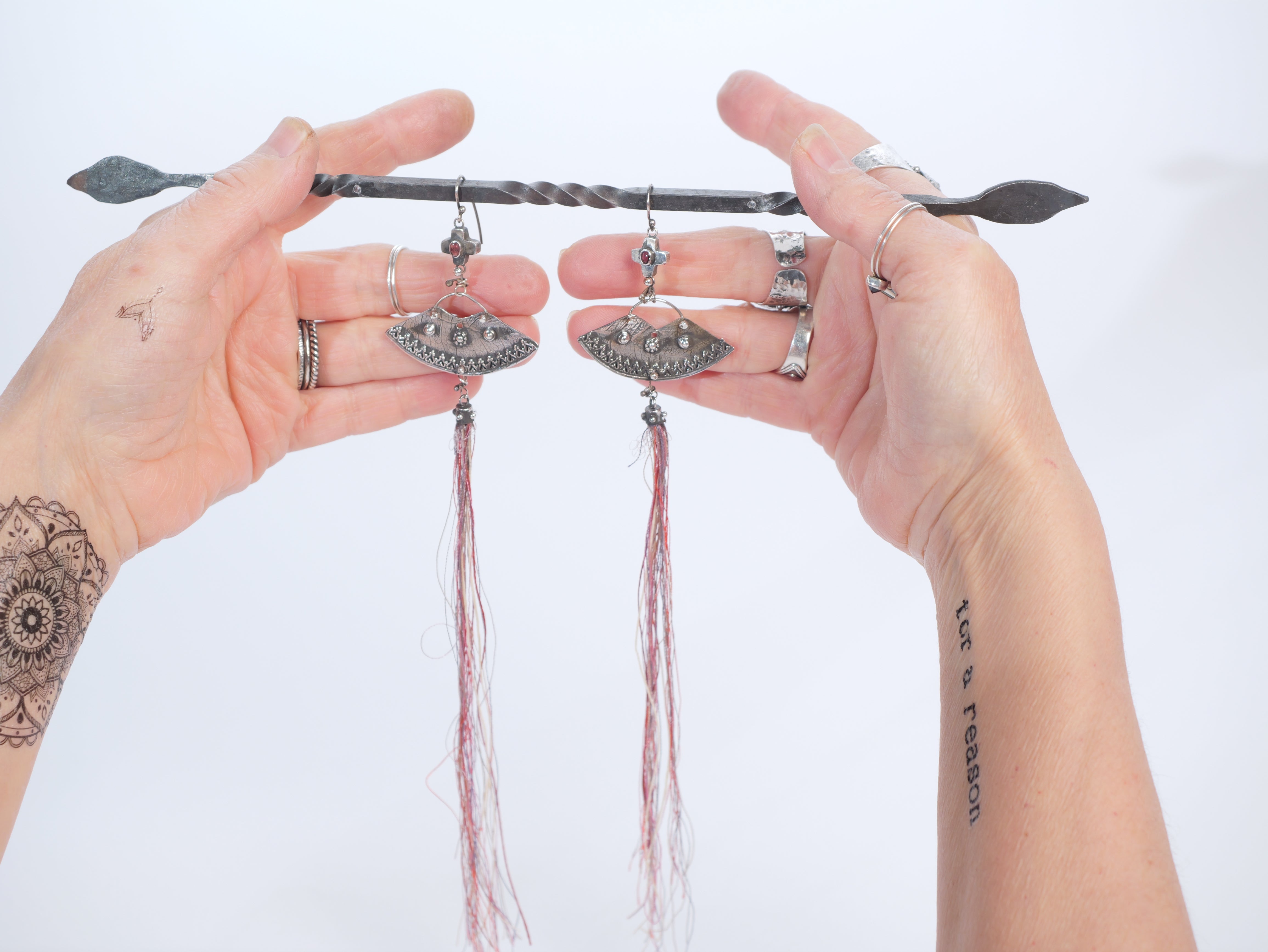 Earrings 56: THE MANIFESTOR - Tourmaline + Red Prayer Threads