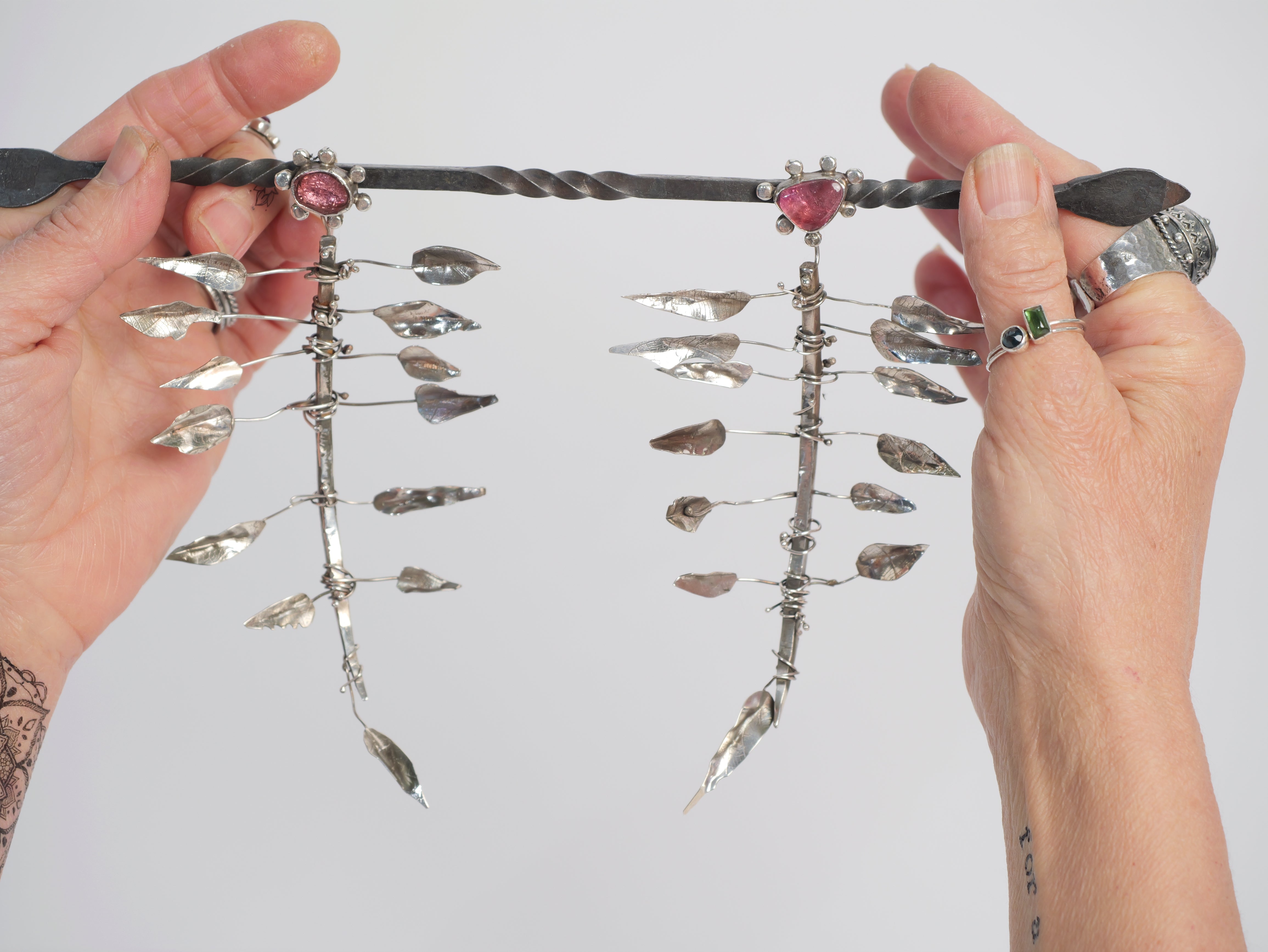 Earrings 66: RUNWAY TALISMAN - Rainbow Tourmaline Forged Cascades
